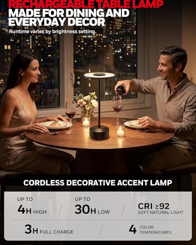 Honeywell Rechargeable Table Lamp, 5000mAh Cordless Dimmable Accent Light