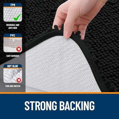 OLANLY Toilet Rugs U-Shaped 20x20, Soft Absorbent Chenille Contour Rugs - color: Black, size: 20" X 20" Contour Rug