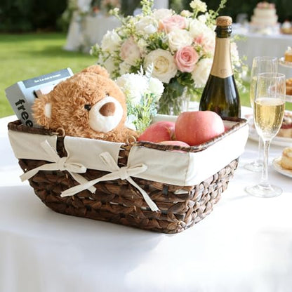 GYASVWU Wicker Picnic Baskets with Handles, Water Hyacinth Basket for Picnic, Wicker Storage Basket for Bread/Flowers/Gift/Wedding/Camping/Farmhouse (Brown) - color: Brown