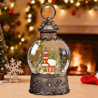 SUNFACE Christmas Snow Globe Lantern, Church Tree Nativity Scene Light Up Musical Snow Globes with 6H Timer, 3 AA Battery & USB Powered, Glitter Globe for Indoor for Kids Women Adults - color: Church Manger 125
