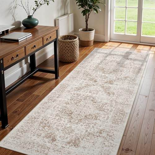 3x8 Washable Runner Rug: Vintage Medallion Kitchen Soft Rugs IvoryBeige - color: Ivory/Beige, size: 3x8