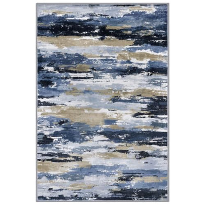 Abstract 5x7 Rugs Washable Living Room Area Rug Non Slip - color: Navy / Blue / Taupe, size: 5' x 7' (Rectangular)