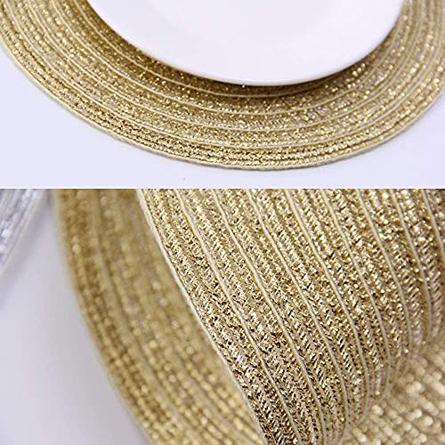 SHACOS Glitter Gold Round Braided Placemats Set of 8 Sparkle Washable 15 inch Round Table Mats Woven Place Mats for Christmas Party Dining Table (Gold, 8) - color: Gold, size: Set of 8