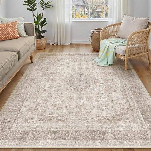 PureCozy 4x5 Washable Small Area Rug Beige Vintage Traditional Oriental - color: Antique | Beige, size: 4' x 5' (Rectangular)