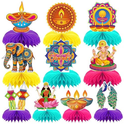 10Pcs Diwali Honeycomb Centerpieces for Indian Party Decoration - style: Diwali Party Style