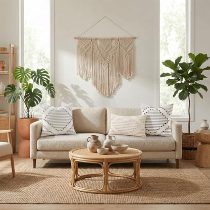 Mecatny Boho Outdoor Throw Pillow Covers 18x18 Set of 2 Beige & Cream White - color: Beige, size: 18" x 18" (Pack of 2)
