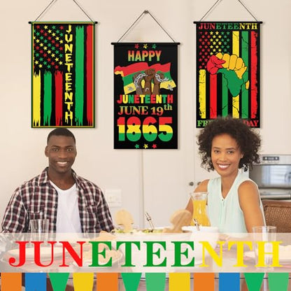 Tegeme 3 Pcs Happy Juneteenth Day Door Sign African American Flag - style: Juneteenth
