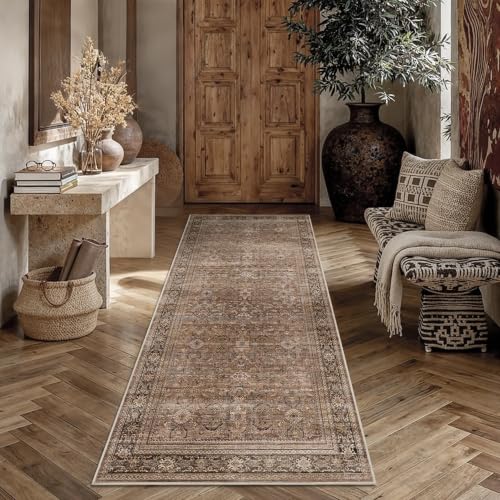 Schweek 3x7 Hallway Runner Rugs Washable Non Slip Kitchen Runners Brown - color: Brown, size: 3' x 7' (Runner)