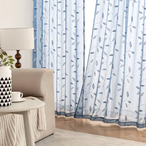 MIULEE Dusty Blue Sheer Curtains 2 Panels Leaf Patterned, W52 x L84 - color: Dusty Blue, size: 52"W x 84"L (Pack of 2)