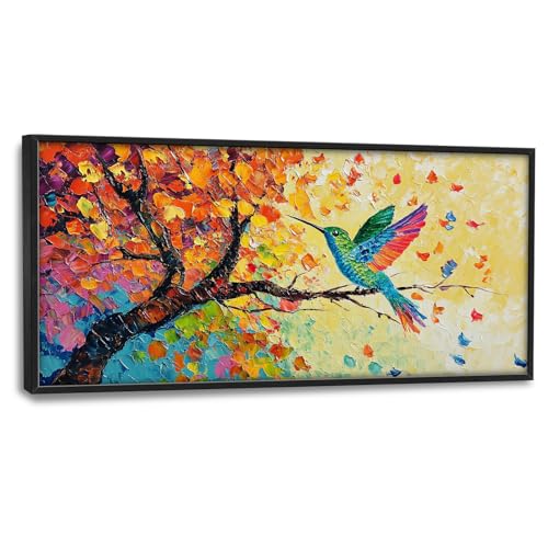 Trulave Large Colorful Hummingbird Wall Art Decor for Living Room 60''x30'' | Framed Country Bird Canvas Wall Decor Hummingbirds on Branch Pictures Painting Modern Artwork for Bathroom Bedroom - color: Hummingbird, size: 60"L x 30"W