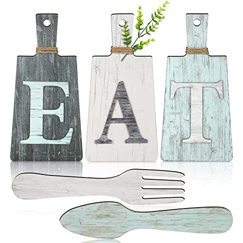Jetec Cutting Board Eat Sign Set Wall Decor, Gray, White, Blue - color: Gray, White, Blue