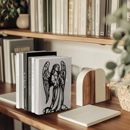 Peacoblue 5.3"x4.3"x7.9" Metal Bookends, Heavy Duty Book Ends for Shelves - style: Angel