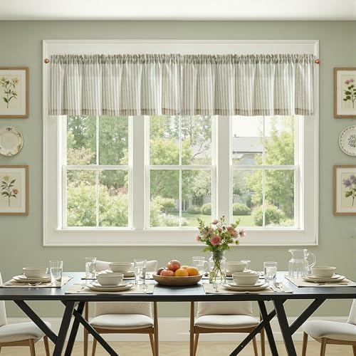 jinchan Linen Boxter Stripe Valances for Window 16 inch,Sage Green,1 Panel - color: Boxter Stripe | Sage Green on Linen, size: 50"W x 16"L (Pack of 1)