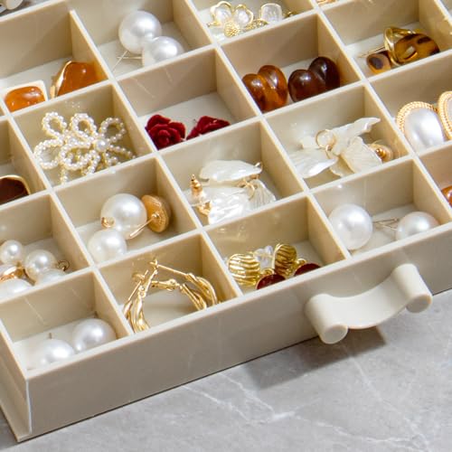 YUFONG Earring Storage Box Organizer 5 Drawers with 120 Small Compartments - color: Beige