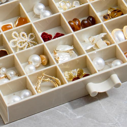 YUFONG Earring Storage Box Organizer 5 Drawers with 120 Small Compartments - color: Beige