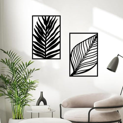Resama 3 Pack Black Metal Monstera Palm Leaf Wall Decor - color: Black