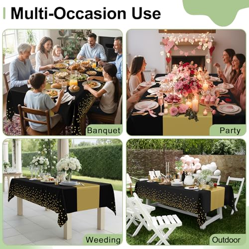 Smiry Disposable Rectangle Plastic 54 x 108 Inch Table Cloth 3 Pack - color: Black and Gold
