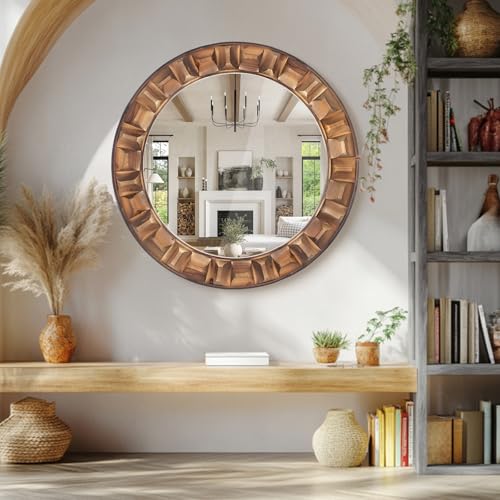 36 Inch Large Round Solid Wood Wall Mirror - color: A1 - Round - 36x36 in