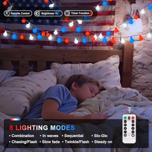JMEXSUSS 33ft 100 LED Red White and Blue Lights Battery Operated - color: Red White Blue, size: 100 LED Battery