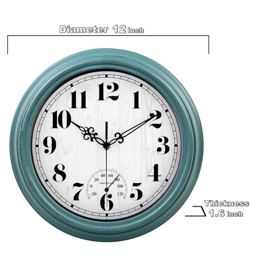 zyzamay 12 Inch Indoor Outdoor Battery Operated Wall Clocks, Green - color: Green