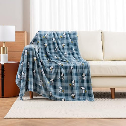 Berkshire Blanket Peanuts® VelvetLoft® Cute Character Snoopy Plush Throw Blanket,Peanuts Snoopy Everyday Buffalo Plaid Navy Tonal,Throw 55 in x 70 in (Official Peanuts® Product) - color: Navy Tonal, size: Throw (55 in x 70 in)