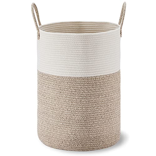 VIPOSCO 53L Tall Woven Laundry Basket Hamper, White Brown - color: Brown, size: 53L