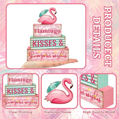 Britimes Tiered Tray Decor Set, 4 Pack, Wooden Table Sign, Summer Flamingo - style: Flamingo