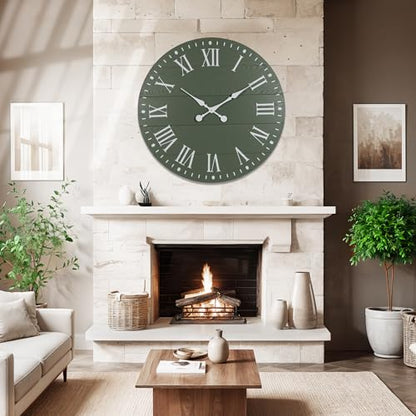 Large Wall Clock with Roman Numeral, 35.5” Shiplap Farmhouse Hanging Clock - color: Green, size: 35.5 Inch
