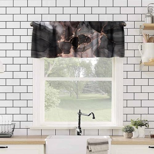 Pink Gold Marble Valance, Abstract Modern Luxury Ombre Art Pink Black Marble Print Blackout Short Window Treatment for Girls Women Bedroom Living Room, 54x18inch - color: Marble-19