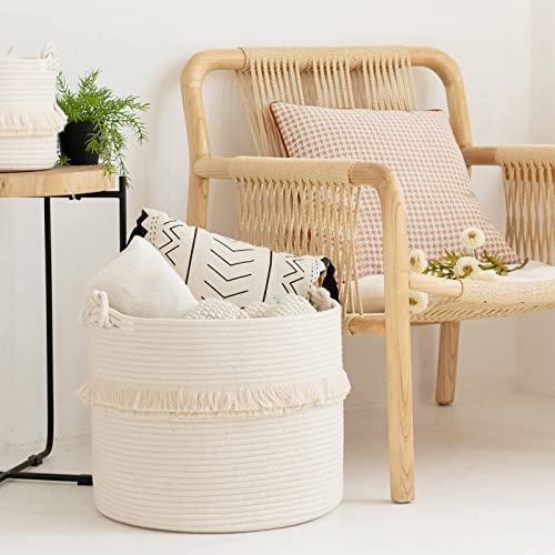 CherryNow 45L Woven Rope Baby Basket with Tassel, 16" x 13", Off-White - color: Off-white, size: 40L (16"W x 13"H)