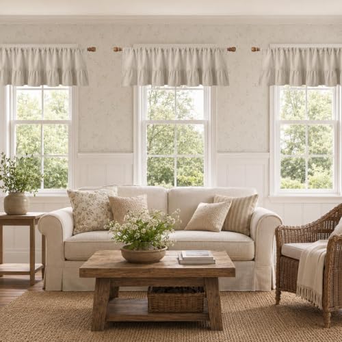 Emvency Modern Valances for Windows, Line Ruffle Hem, 2 Pack 52x18 Inch, - color: Beige Modern