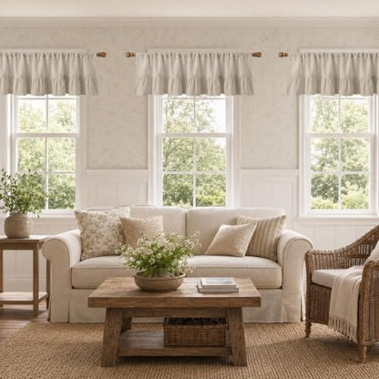 Emvency Modern Valances for Windows, Line Ruffle Hem, 2 Pack 52x18 Inch, - color: Beige Modern