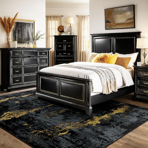 RELEANY Washable 5'x7' Abstract Area Rug for Living Room Black Gold - color: Black/Gold, size: 5' x 7' (Rectangular)