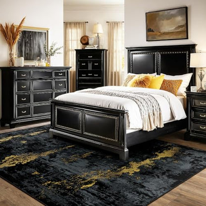 RELEANY Washable 5'x7' Abstract Area Rug for Living Room Black Gold - color: Black/Gold, size: 5' x 7' (Rectangular)