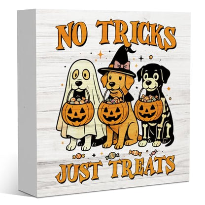 JHFDTY No Tricks Just Treats Dog Pumpkin Halloween Decorations Sign - color: Treats
