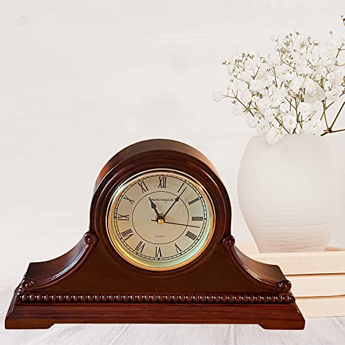 Mantel Clocks, Battery Operated, Silent Wood Table Clock with Westminster Chimes On The Hour, Solid Wooden Shelf Decorative Chiming Mantle Clock, 9" x 16" x 3" (Maroon Roman Numerals) - color: Maroon Roman Numerals