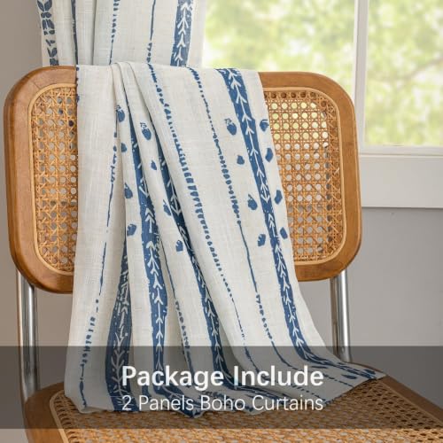 Boho Linen Curtains 63 Inches for Living Room, Navy Blue, 2 Panels - color: Blue, size: 52"W x 63"L (Pack of 2)