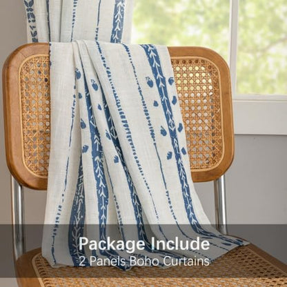 Boho Linen Curtains 63 Inches for Living Room, Navy Blue, 2 Panels - color: Blue, size: 52"W x 63"L (Pack of 2)