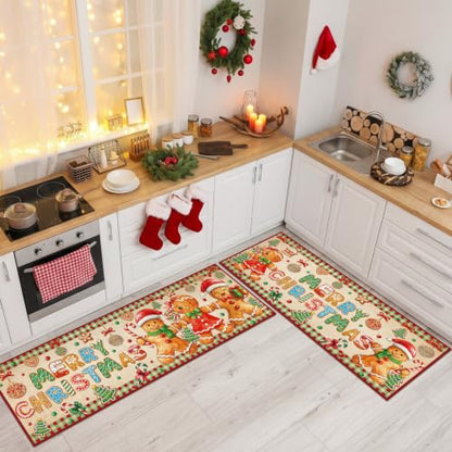Fourluoo 3 Pcs Christmas Gingerbread Man Kitchen Rug Set - color: Vibrant Colors