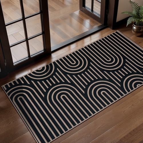Tangsoo Easy Jute 2x4 Small Runner Rug,Washable Non-Slip Indoor Entry Rug - color: Black Six Rainbow, size: 2' x 4'(Runner)