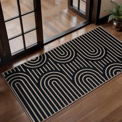 Tangsoo Easy Jute 2x4 Small Runner Rug,Washable Non-Slip Indoor Entry Rug - color: Black Six Rainbow, size: 2' x 4'(Runner)