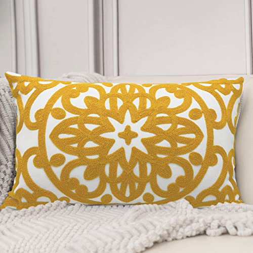 Alysheer Boho Embroidered Lumbar Throw Pillow Cover 12"x 20", 1pc Mustard - color: Gold, size: 20" x 12" (Pack of 1)