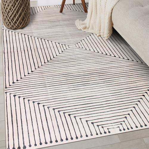 Rugshop Bohemian Stripes Marbella Non-Slip Washable Area Rug Beige 3' x 5' - color: Beige, size: 3'3" x 5' (Rectangular)