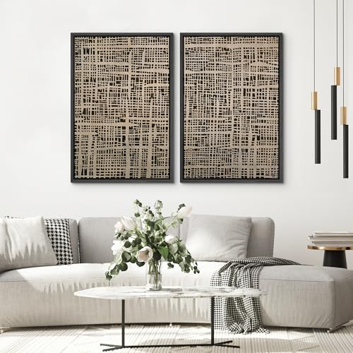 SIGNWIN Framed Canvas Print Wall Art Set Neutral Grid Pattern Abstract Illustrations Graffiti & Street Art Modern Art for Living Room, Bedroom, Office - 16"x24"x2 Black - color: A16-2604-yuk10, size: 16"x24"x2 Panels Black