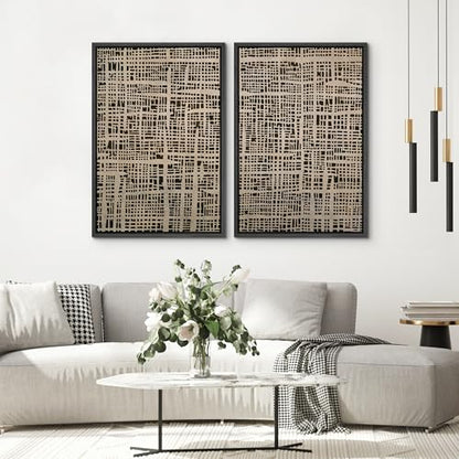 SIGNWIN Framed Canvas Print Wall Art Set Neutral Grid Pattern Abstract Illustrations Graffiti & Street Art Modern Art for Living Room, Bedroom, Office - 16"x24"x2 Black - color: A16-2604-yuk10, size: 16"x24"x2 Panels Black