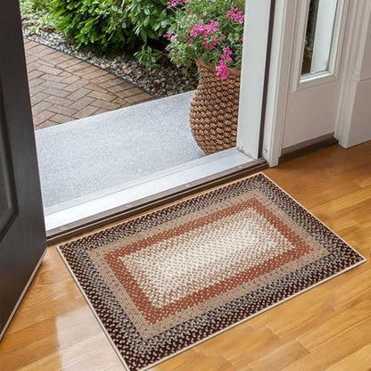 RUGSREAL Entryway Area Rug 2x3 Small Machine Washable Bedroom Rug Non Slip - color: Brown/Rust, size: 2' x 3' (Rectangular)