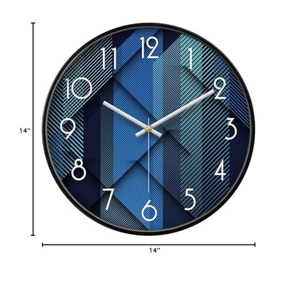 Silent Non-Ticking Analog Wall Clock, Geometric Blue Print, 14'' - color: Blue, size: 14inch
