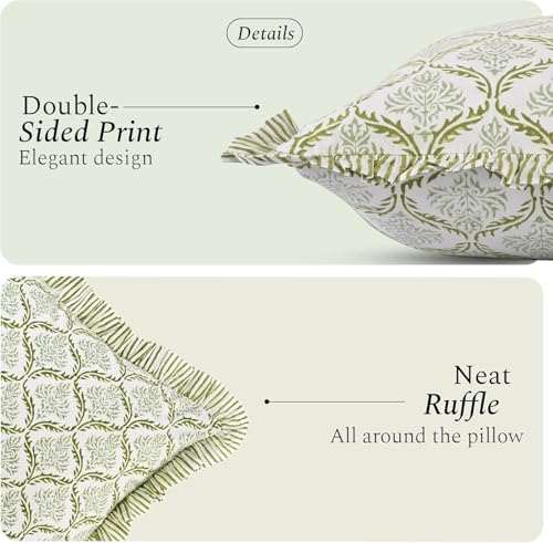 CPC Fern Regal Block Print Ruffle Pillow Cover 18x18 Inch, Pack of 2 - color: Fern Regal, size: 18" x 18" (Pack of 2)
