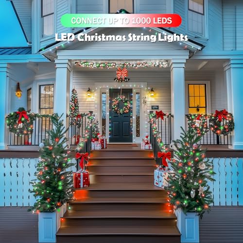JMEXSUSS 2 Pack 100 LED Red White and Green Christmas Lights - color: Red White Green, size: 200 LED