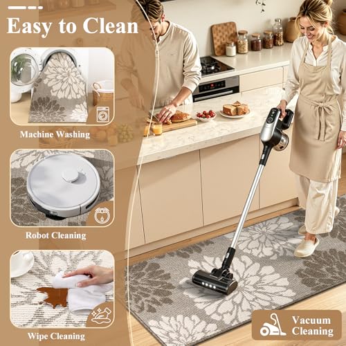 Findosom Kitchen Rugs Sets of 2, Floral Washable Kitchen Runner Rug, Brown - color: Brown, size: 24" x 36" + 24" x 60"